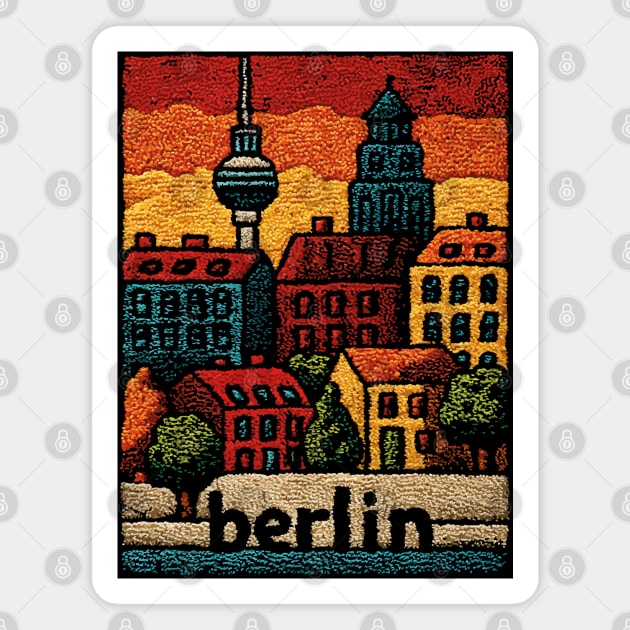 Berlin Architecture Folk Art Poster | Vintage Stitched Germany City Souvenir Magnet by TuncGK